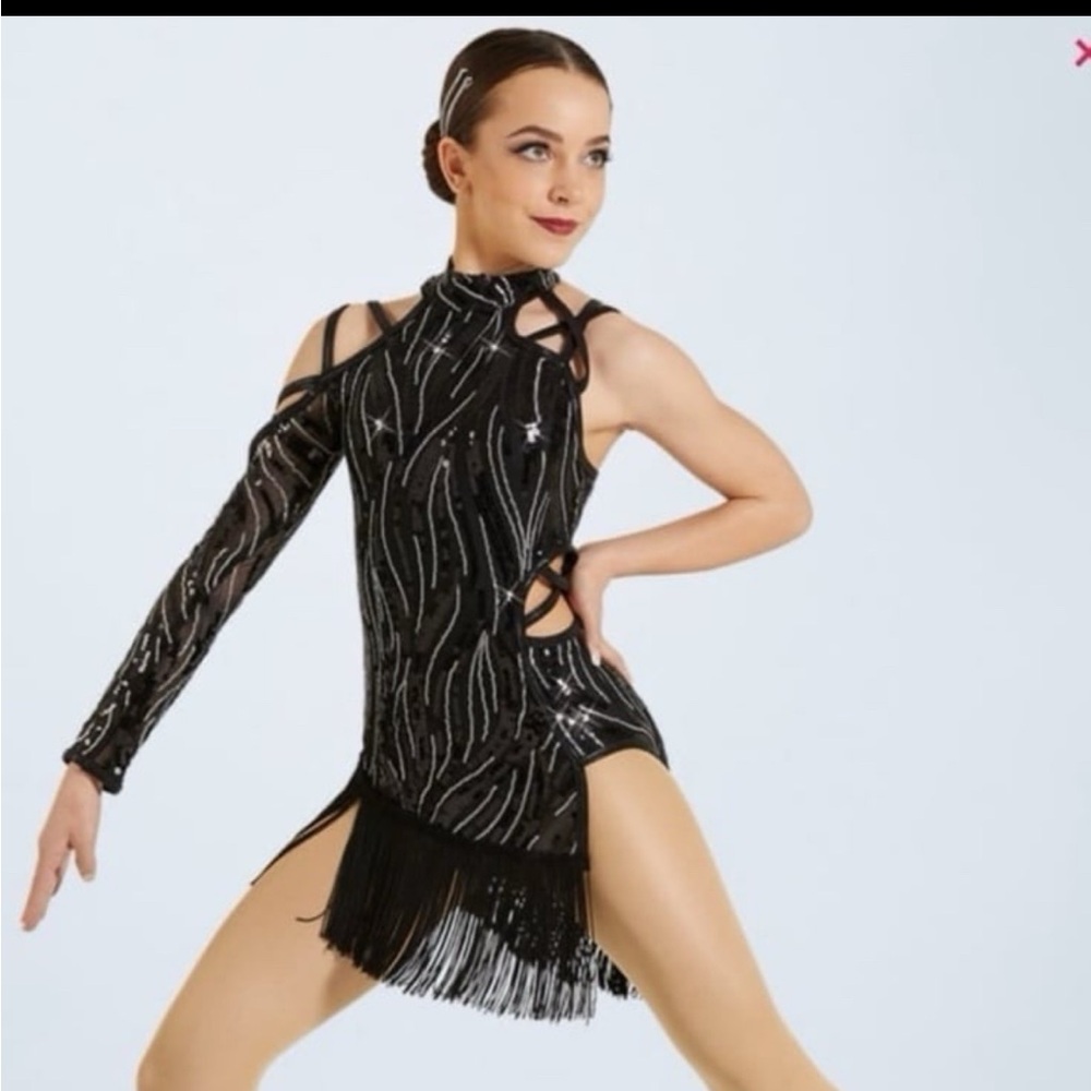Weissman black silver sequin fringe dance costume MC jazz solo